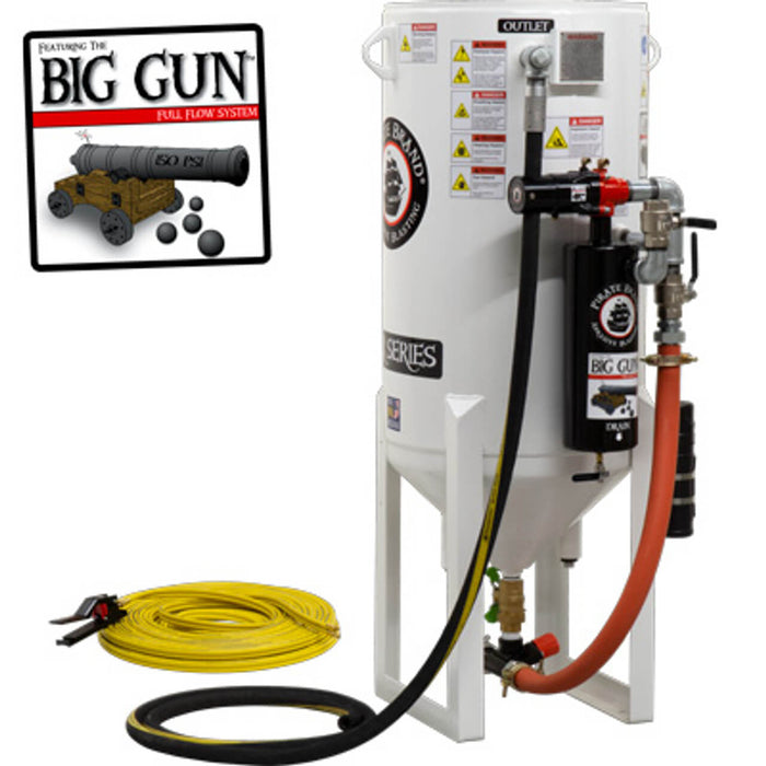 10.0 cu ft Stationary Pneumatic Blast Pot – Single-Outlet Pressure Release System with MPV/Combination Valve, 1-1/2" Piping & Big Gun Moisture Separator