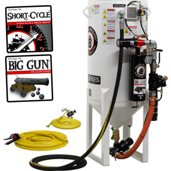 10.0 cu ft Stationary Pneumatic Blast Pot – Single Outlet with Short Cycle Pressure Release, APV II/Combination Valve, 1-1/2" Piping & Big Gun Moisture Separator