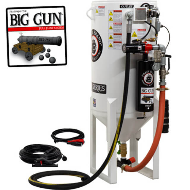 10.0 cu ft Stationary Electric Blast Pot – Single-Outlet Pressure Release System with MPV/Combination Valve, 1-1/2" Piping & Big Gun Moisture Separator