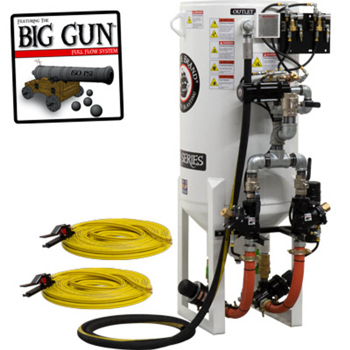 10.0 cu ft Stationary Pneumatic Blast Pot – Dual-Outlet Pressure Release System with (2) APV II Tungsten Carbide Sleeves & Combination Valves, 1-1/2" Piping / 2" Inlet