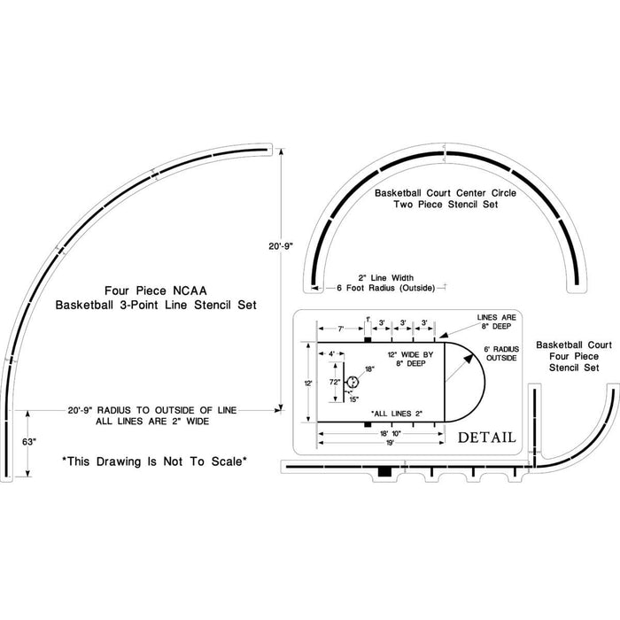 Basketball Court Stencil Set – NCAA Regulation Dimensions