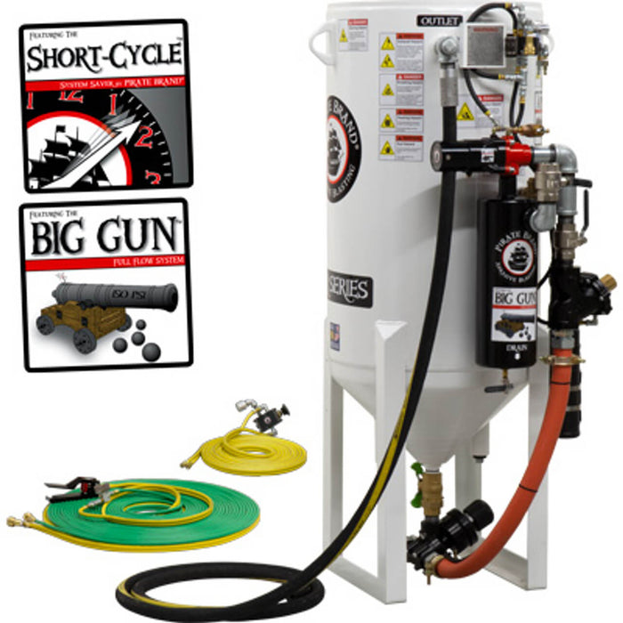 10.0 cu ft Stationary Pneumatic Blast Pot – Single Outlet with Short Cycle Pressure Release & Hose Mounted Abrasive Cut-Off Feature, 66" OAH