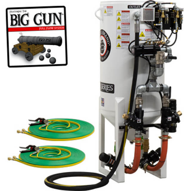 10.0 cu ft Stationary Pneumatic Blast Pot – Dual-Outlet Pressure Release System with Hose-Mounted Abrasive Cut-Off Feature, 66" Overall Height