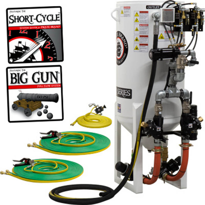 10.0 cu ft Stationary Pneumatic Blast Pot – 2 Outlets, Short Cycle with Pressure Release & Hose Mounted Abrasive Cut-Off Feature, 66" OAH