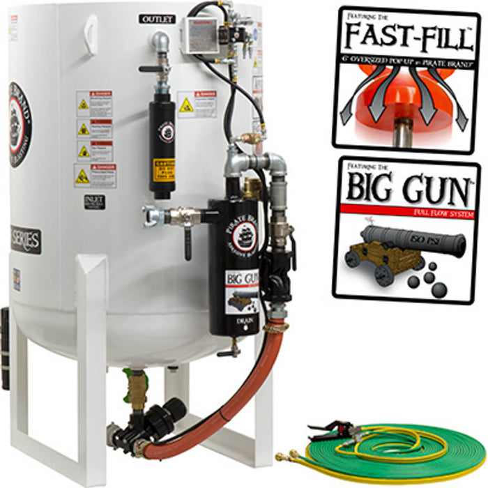 20.0 cu ft Stationary Pneumatic Blast Pot – Single Outlet Pressure Hold System with Hose-Mounted Abrasive Cut-Off Feature, 65″ OAH