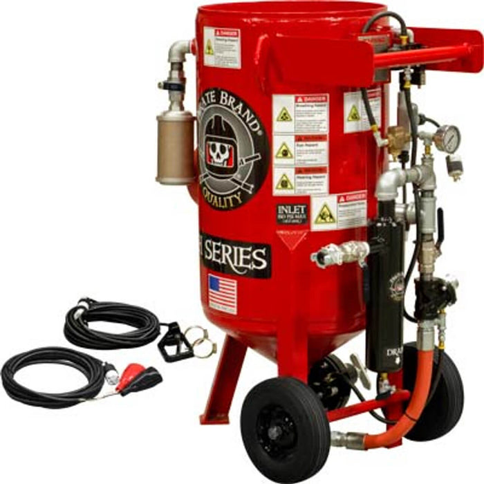 Portable 3.5 cu ft E-Series 12 VDC Electric Blast Pot – Automatic Pinch Valve with X-TREME DUTY™ Metering Tube, 1" Piping with Moisture Separator