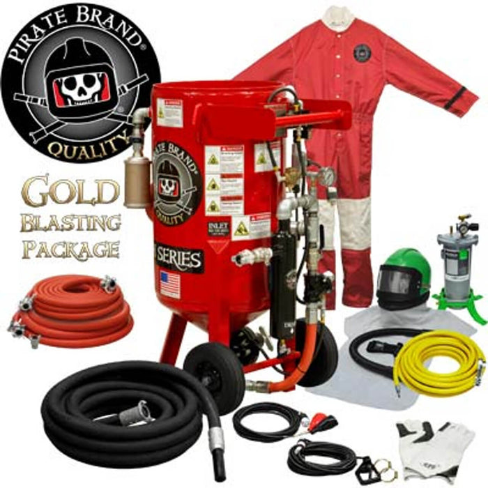 Portable 3.5 cu ft E-Series 12 VDC Electric Blast Pot – Automatic Pinch Valve with X-TREME DUTY™ Metering Tube, 1" Piping with Moisture Separator, Gold Sandblasting Package