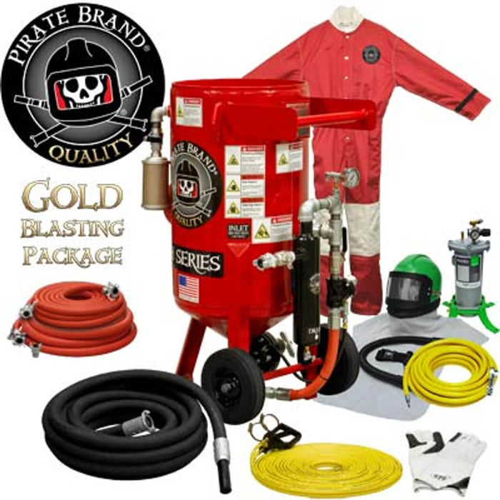 Portable 3.5 cu ft E-Series Pneumatic Blast Pot – Automatic Pinch Valve with X-TREME DUTY™ Metering Tube, 1" Piping with Moisture Separator, Gold Sandblasting Package