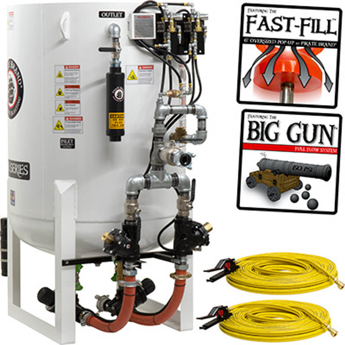 20.0 cu ft Stationary Pneumatic Blast Pot – Dual Outlet Pressure Hold System with Hose-Mounted Abrasive Cut-Off Feature, 65″ Overall Height