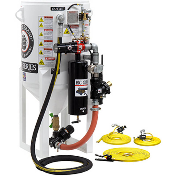 6.5 cu ft Stationary Pneumatic Blast Pot – Short-Cycle Pressure Release System, 54″ Overall Height (OAH)