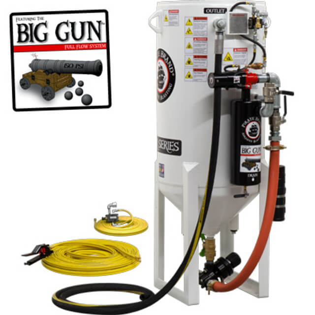 10.0 cu ft Stationary Pneumatic Blast Pot – Single-Outlet Pressure Release System with Wall-Mounted Abrasive Cut-Off Feature & 66" Overall Height (OAH)