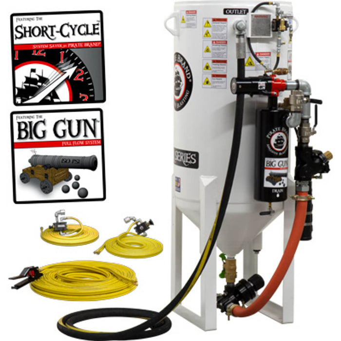 10.0 cu ft Stationary Pneumatic Blast Pot – Single Outlet with Short Cycle Pressure Release & Wall Mounted Abrasive Cut-Off Feature, 66" OAH