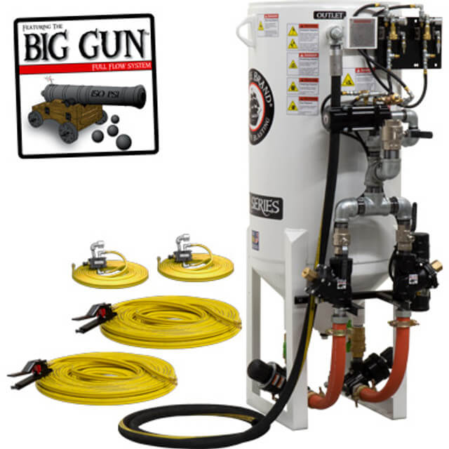 10.0 cu ft Stationary Pneumatic Blast Pot – Dual-Outlet Pressure Release System with Wall-Mounted Abrasive Cut-Off Feature, 66" Overall Height