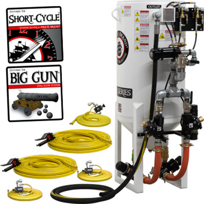 10.0 cu ft Stationary Pneumatic Blast Pot – 2 Outlets, Short Cycle with Pressure Release & Wall Mounted Abrasive Cut-Off Feature, 66" OAH