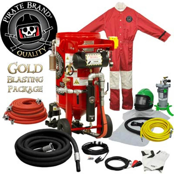 3.5 cu ft K-Series Portable Sandblast Pot – Electric 12 VDC Pressure Hold System with #100 Metering Valve & #400 Pinch Valve, 1″ Piping with Moisture Separator – Gold Blasting Package