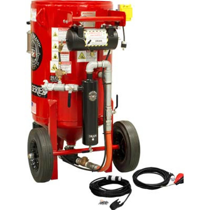 6.5 cu ft K-Series Portable Sandblast Pot – Electric 12 VDC Pressure Hold System with #100 Metering Valve & #400 Pinch Valve, 1-1/4″ Piping & Moisture Separator