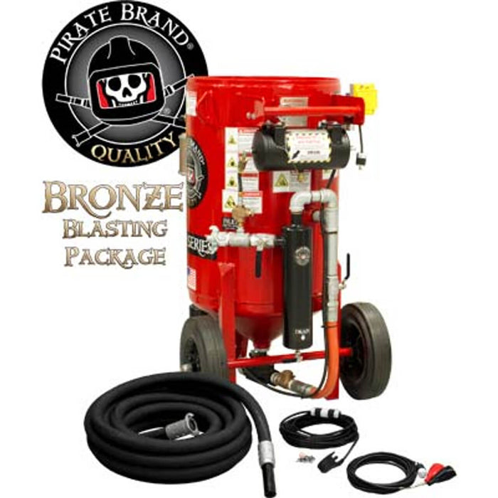 6.5 cu ft K-Series Portable Sandblast Pot – Electric 12 VDC Pressure Hold System with #100 Metering Valve & #400 Pinch Valve, 1-1/4″ Piping & Moisture Separator – Bronze Blasting Package