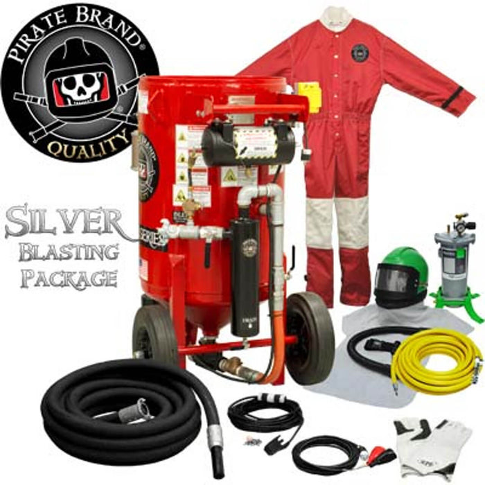 6.5 cu ft K-Series Portable Silver Package Sandblast Pot Kit – Electric 12 VDC Pressure Hold System with #100 Metering Valve & #400 Pinch Valve, 1-1/4″ Piping & Moisture Separator