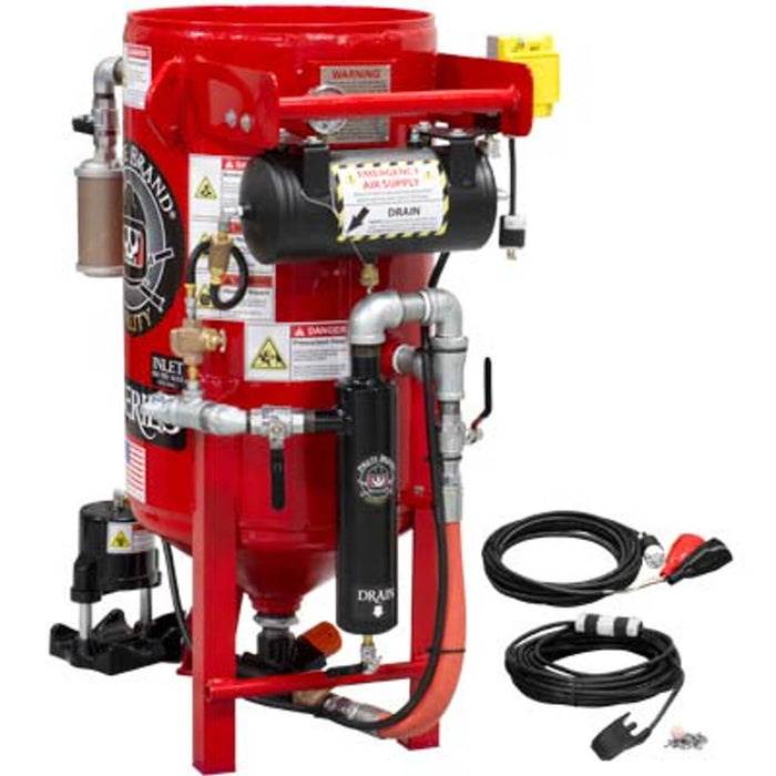 6.5 cu ft K-Series Stationary Sandblast Pot – Pneumatic Pressure Hold System with MPV Metering Valve & #400 Pinch Valve, 1-1/4″ Piping with Moisture Separator, 55′ Twin-Line Hose & Pneumatic Control Handle #2