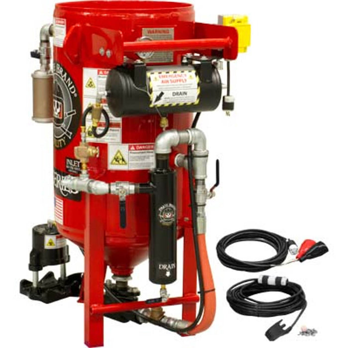 3.5 cu ft K-Series Stationary Sandblast Pot – Electric 12 VDC Pressure Hold System with #100 Metering Valve & #400 Pinch Valve, 1″ Piping with Moisture Separator