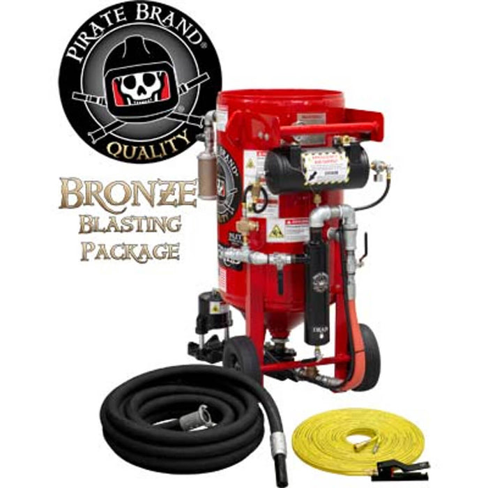 3.5 cu ft K-Series Portable Sandblast Pot – Pneumatic Pressure Hold System with #100 Metering Valve & #400 Pinch Valve, 1" Piping w/ Moisture Separator, 55' Twin-Line Hose & Pneumatic Handle #2 – Bronze Blasting Package