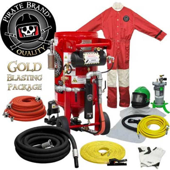 3.5 cu ft K-Series Portable Sandblast Pot – Pneumatic Pressure Hold System with #100 Metering Valve & #400 Pinch Valve, 1" Piping w/ Moisture Separator & 55' Twin-Line Remote – Gold Blasting Package Kit