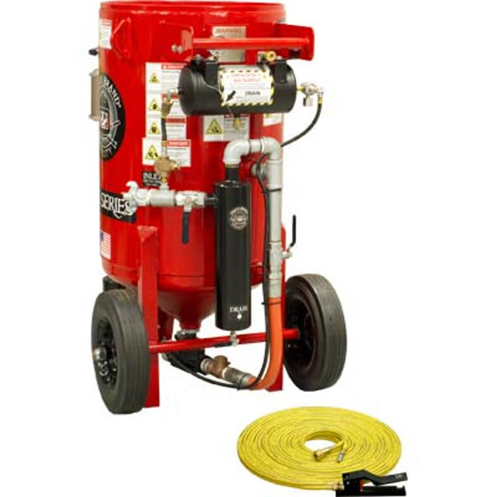 6.5 cu ft K-Series Portable Blast Pot – Pneumatic Pressure Hold System with #100 Metering Valve & #400 Pinch Valve, 1-1/4" Piping with Moisture Separator, 55' Twin-Line Hose & Pneumatic Control Handle #2