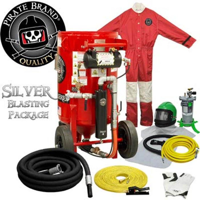 6.5 cu ft K-Series Portable Blast Pot – Pneumatic Pressure Hold System, Silver Blasting Package with #100 Metering Valve & #400 Pinch Valve, 1-1/4" Piping & Moisture Separator