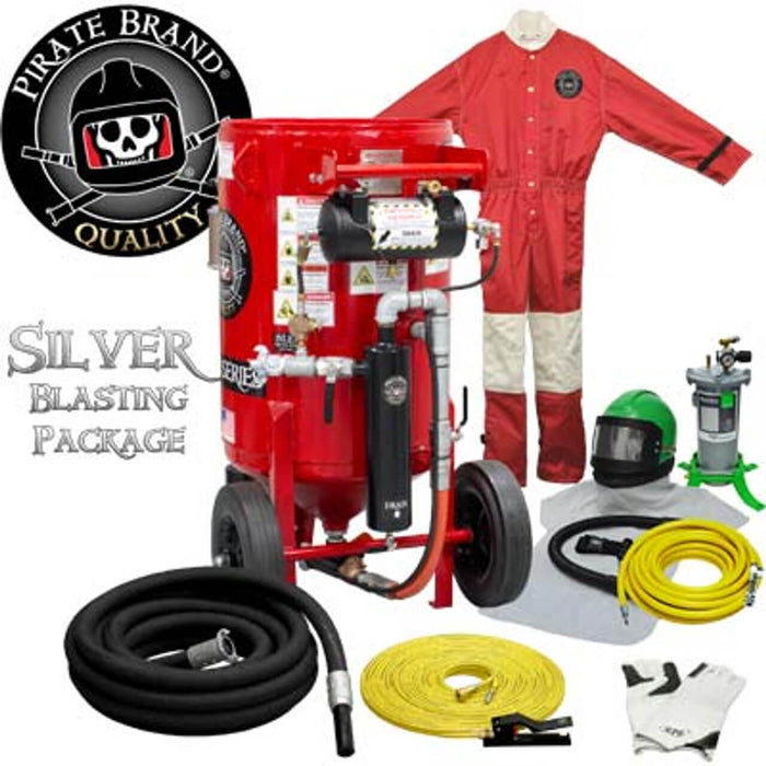 6.5 cu ft K-Series Portable Sandblast Pot – Pneumatic Pressure Hold System with MPV Metering Valve & #400 Pinch Valve, 1-1/4" Piping, Moisture Separator & 55' Twin-Line Remote Control – Silver Blasting Package