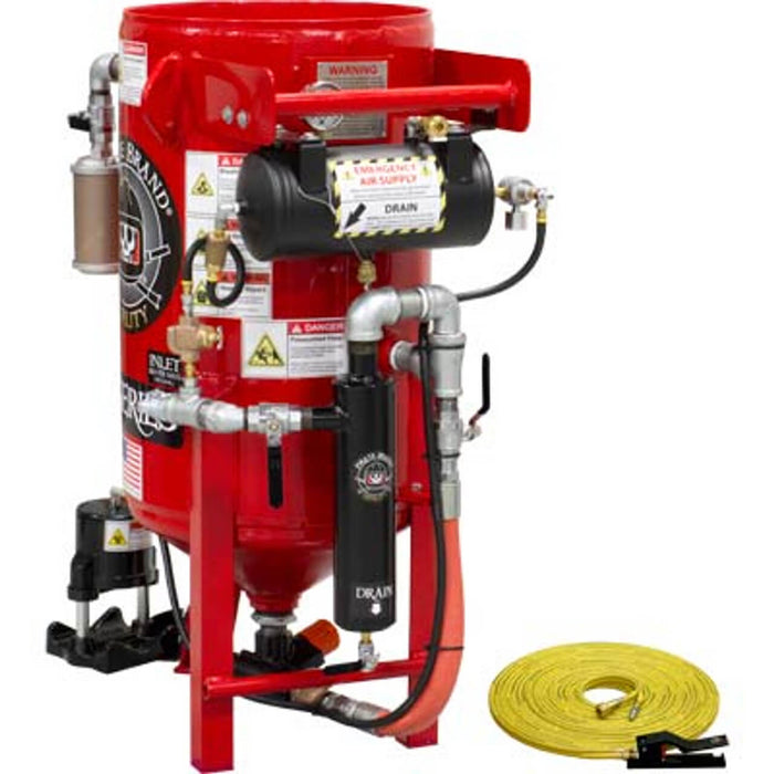3.5 cu ft K-Series Stationary Sandblast Pot – Pneumatic Pressure Hold System with MPV Metering Valve & #400 Pinch Valve, 1″ Piping with Moisture Separator, 55′ Twin-Line Hose & Pneumatic Control Handle #2