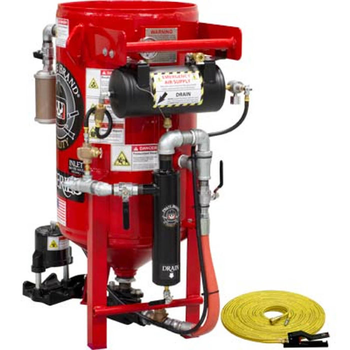 3.5 cu ft K-Series Stationary Sandblast Pot – Pneumatic Pressure Hold System with #100 Metering Valve & #400 Pinch Valve, 1″ Piping with Moisture Separator, 55′ Twin-Line Hose & Pneumatic Control Handle #2 (Part #41-350)