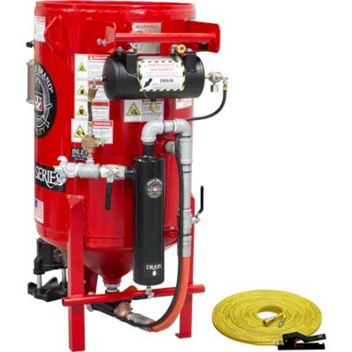 6.5 cu ft K-Series Stationary Sandblast Pot – Pneumatic Pressure Hold System with MPV Metering Valve & #400 Pinch Valve, 1-1/4″ Piping with Moisture Separator, 55′ Twin-Line Hose & Pneumatic Control Handle #2