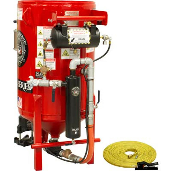 6.5 cu ft K-Series Stationary Sandblast Pot – Pneumatic Pressure Hold System with #100 Metering Valve & #400 Pinch Valve, 1-1/4″ Piping with Moisture Separator, 55′ Twin-Line Hose & Pneumatic Control Handle #2