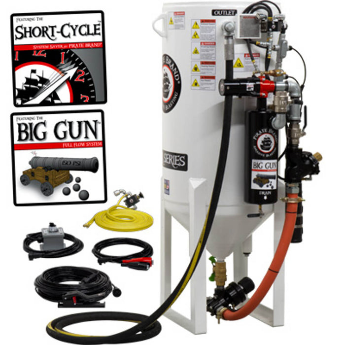 10.0 cu ft Stationary Electric Blast Pot – Single Outlet Short Cycle with Pressure Release & Cut-Off Feature, 1-1/2" Piping with Big Gun Moisture Separator
