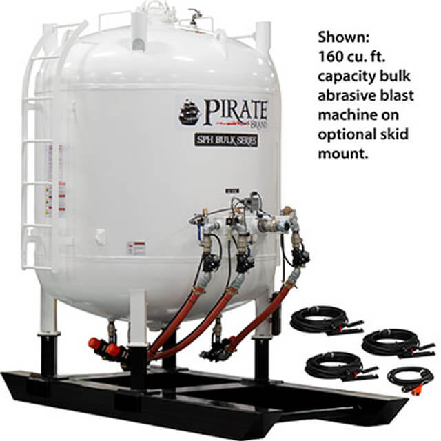 SPH 160 cu ft Bulk Blast Pot – 12 VDC Electric Controls, Triple Outlet with APV Metering Valves (Urethane Sleeves) & 1-1/2″ Piping