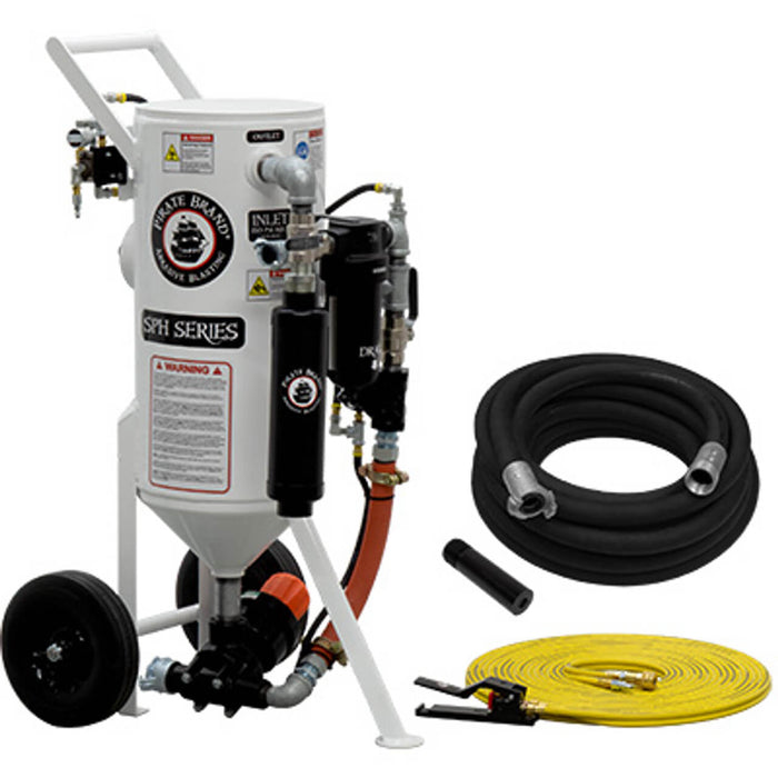 Portable 1.5 cu ft Pneumatic Blast Pot – Pressure Hold System, Bronze Blasting Package with Hose Assembly & Accessories