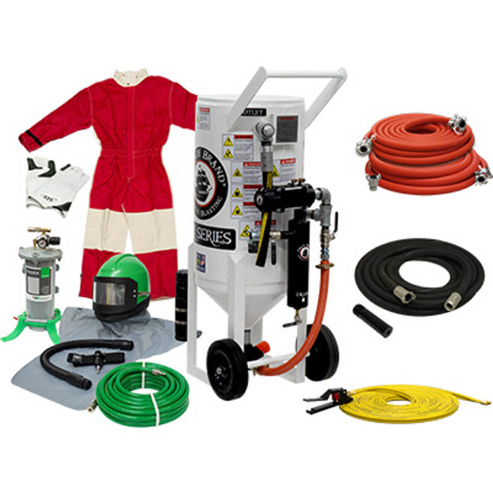 3.5 cu ft Portable Pneumatic Sandblast Pot – Gold Sandblasting Package, Pressure Release System with MPV/Combination Valve & 1″ Piping with Moisture Separator