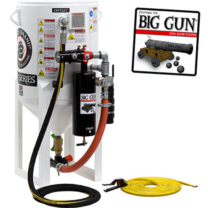 6.5 cu ft Stationary Pneumatic Blast Pot – Pressure Release System with MPV/Combination Valve & Union End Ball Valve, 1-1/2″ Piping with Big Gun Moisture Separator