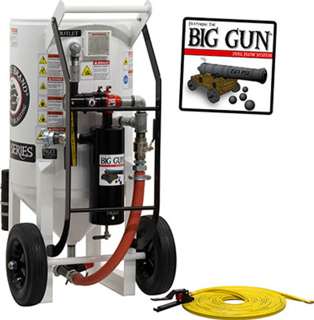 6.5 cu ft Portable Pneumatic Sandblast Pot – Pressure Release System with MPV/Combination Valves, 1-1/2″ Piping & Big Gun Moisture Separator