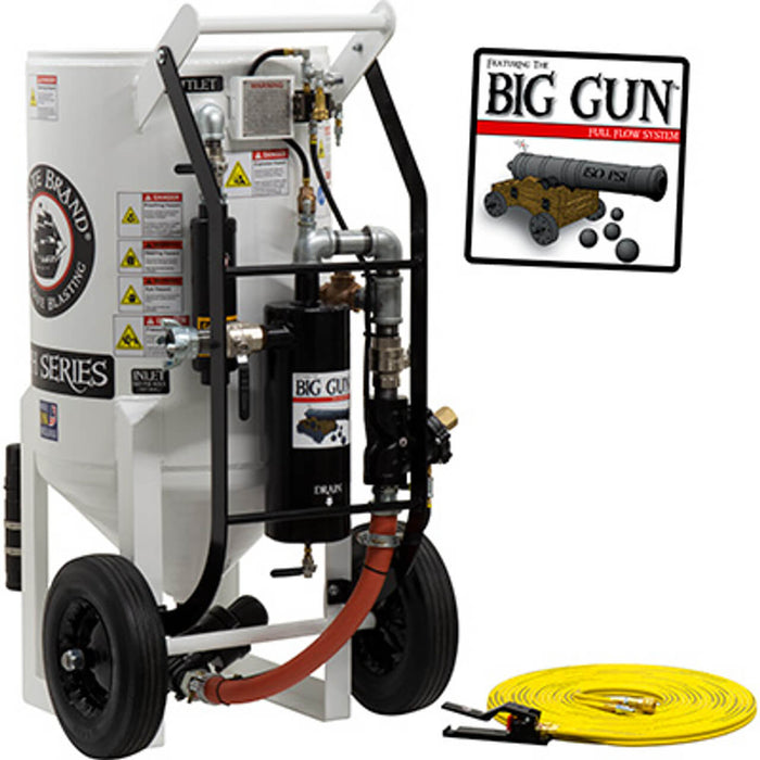 6.5 cu ft Portable Pneumatic Sandblast Pot – Pressure Hold System with APV II Valve (Tungsten Carbide Sleeve) & Auto Air Valve, 1-1/2″ Piping with Big Gun Moisture Separator