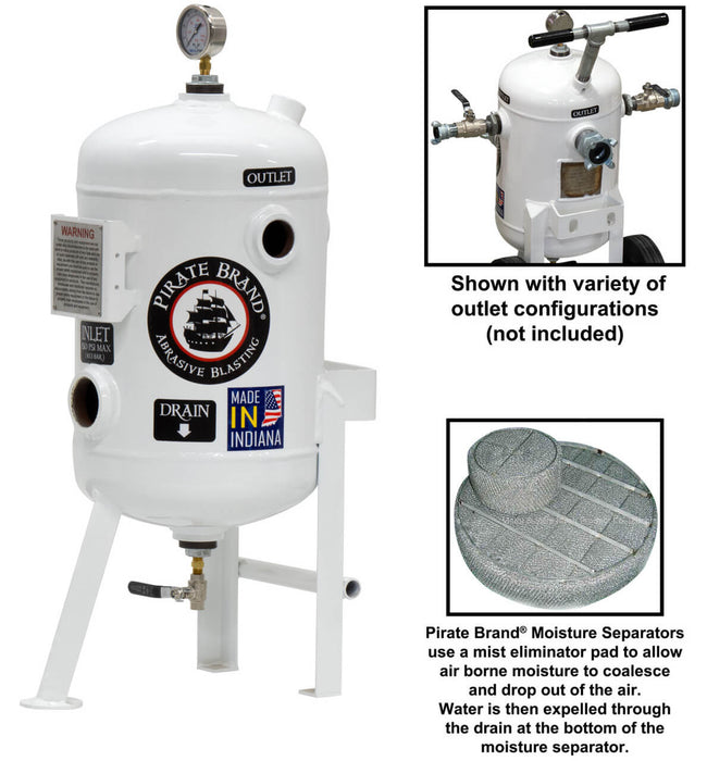 800 CFM Stationary Moisture Separator – 150 PSI (10.3 BAR) with 2″ Inlet, Dual 1-1/2″ Outlets, Pressure Gauge & Manual Drain