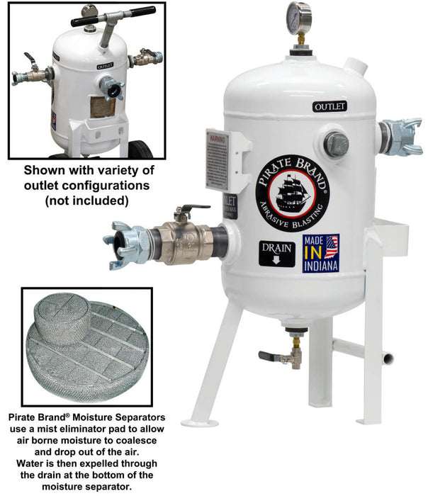 800 CFM Stationary Moisture Separator – 150 PSI (10.3 BAR) with 4-Lug Ball-Valve Inlet & Outlet, 0–160 PSI Pressure Gauge & Manual Drain