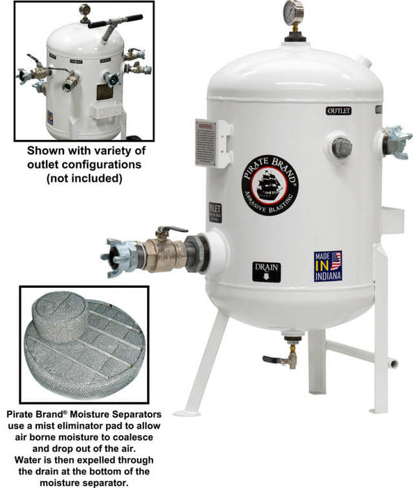 1600 CFM Stationary Moisture Separator – 150 PSI (10.3 BAR) with 4-Lug Ball-Valve Inlet & Outlet, 0–160 PSI Pressure Gauge & Manual Drain