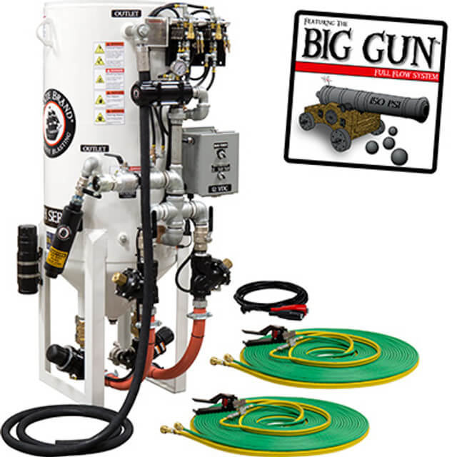 8.0 cu ft Stationary Dual-Chamber Pneumatic Blast Pot – 2-Outlet System with Hose-Mounted Abrasive Cut-Off for Continuous Sandblasting