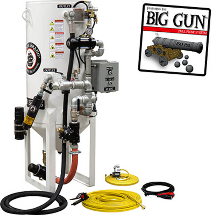 8.0 cu ft Stationary Dual-Chamber Pneumatic Sandblast Pot – Single Outlet with Wall-Mounted Abrasive Cut-Off for Industrial Sandblasting