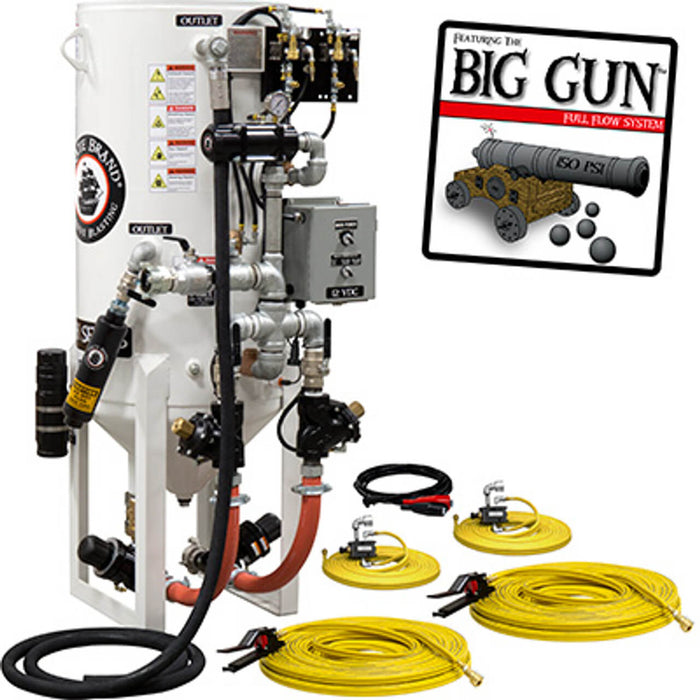 8.0 cu ft Stationary Dual-Chamber Pneumatic Blast Pot – 2-Outlet Continuous Sandblasting System with Wall-Mounted Abrasive Cut-Off