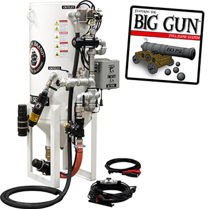 8.0 cu ft Stationary Dual-Chamber Electric Blast Pot – Industrial Sandblasting Machine (Cord-Mounted Abrasive Cut-Off)