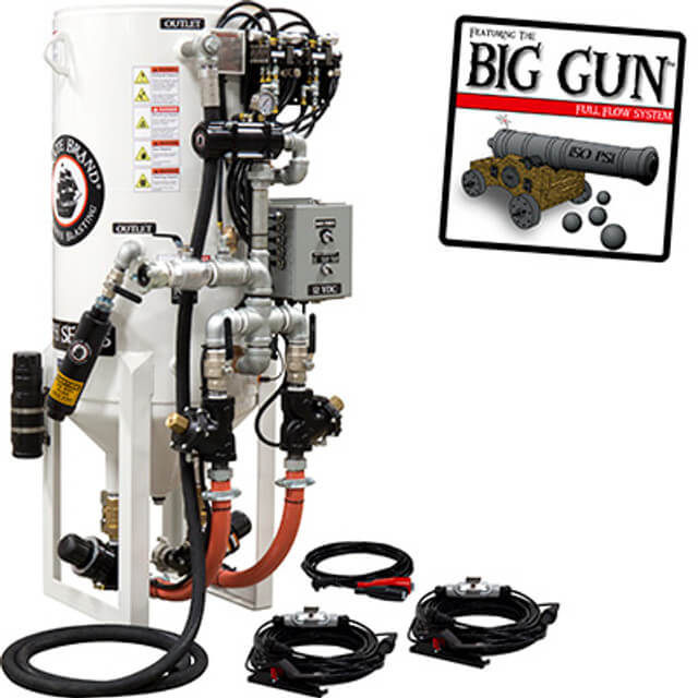8.0 cu ft Stationary Dual-Chamber Electric Blast Pot – 2-Outlet Continuous Sandblasting System with Cord-Mounted Abrasive Cut-Off Feature
