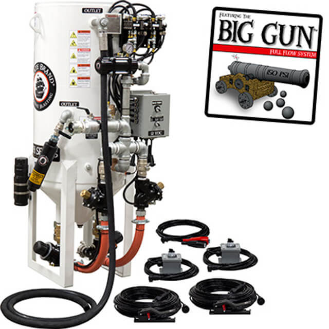 8.0 cu ft Stationary Dual-Chamber Electric Blast Pot – 2-Outlet Sandblasting System with Wall-Mounted Abrasive Cut-Off Feature