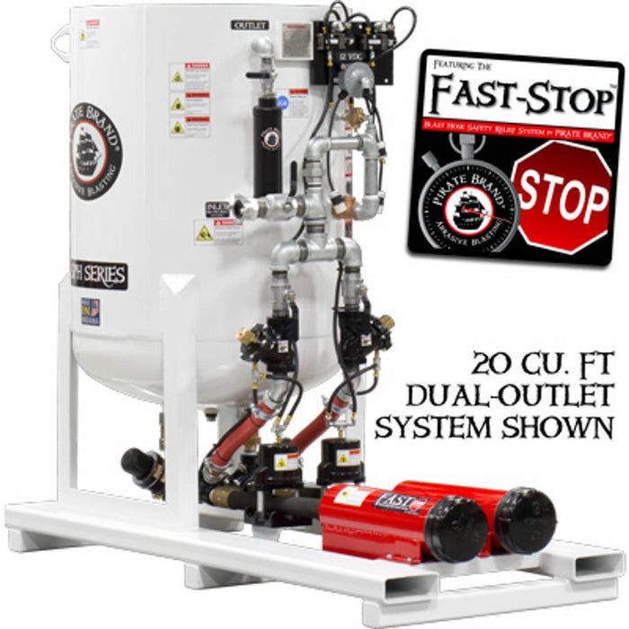 20.0 cu ft 2-Outlet Portable Electric 12VDC Blast Pot – FAST-STOP™ Pressure Hold System with APV II Valve (Tungsten Carbide Sleeve & Auto Air Valve), 1-1/2″ Piping